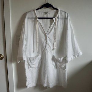 J. Crew Cotton Linen Blend White V-Neck Beach Tunic Coverup Size S